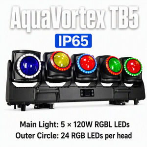 Wincode Lampe mobile à LED multi-têtes AquaVortex TB5 IP65 | 5 × 120 W RVB | Alternative à ACME TORNADO
